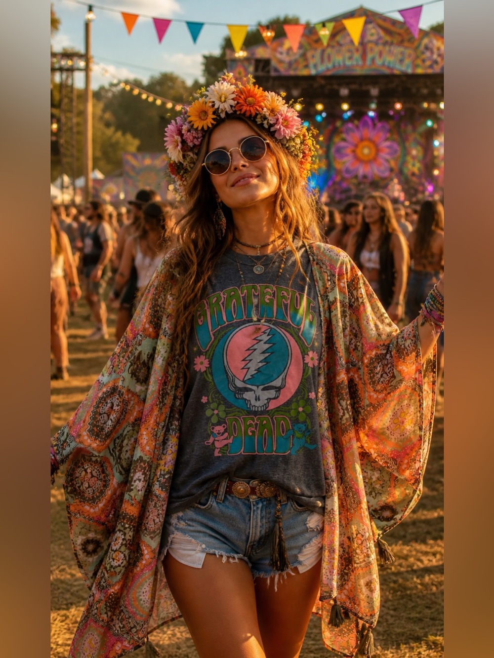 Custom Upcycled GRATEFUL DEAD Graphic Tee Patchwork Kimono Poncho Top OSFM OOAK - Picture 1 of 4